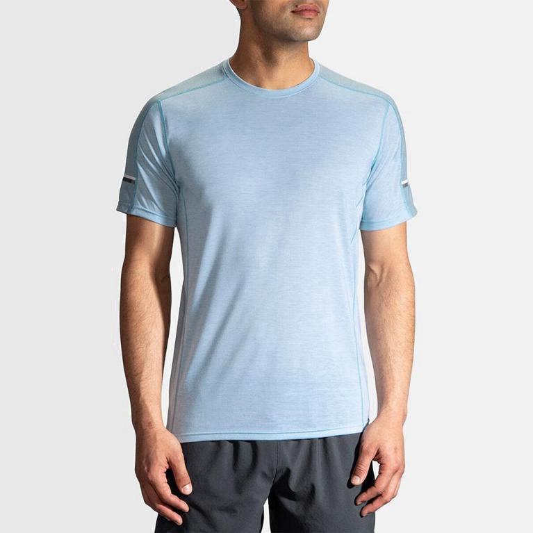 Brooks Distance Mens Short Sleeve Running Shirt - Blue - Philippines (352487URO)